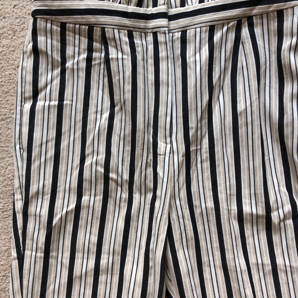 Express High Rise Ankle Striped Paperbag Pants Trousers White Black New Hi Waist - Picture 7 of 13